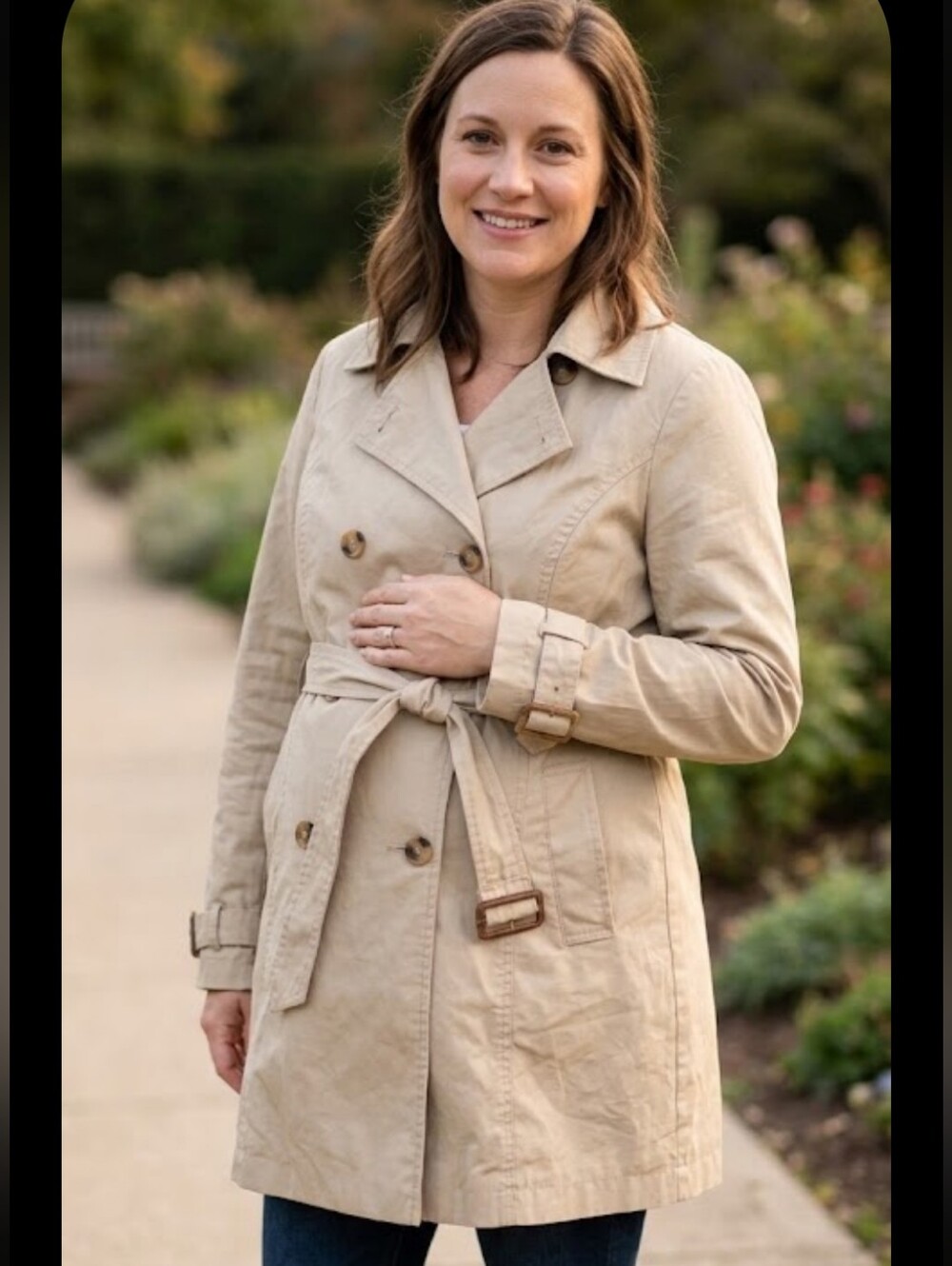 Old Navy Maternity Trench 100% Cotton Short Jacket Tan Long Sleeve Belted - Picture 1 of 8
